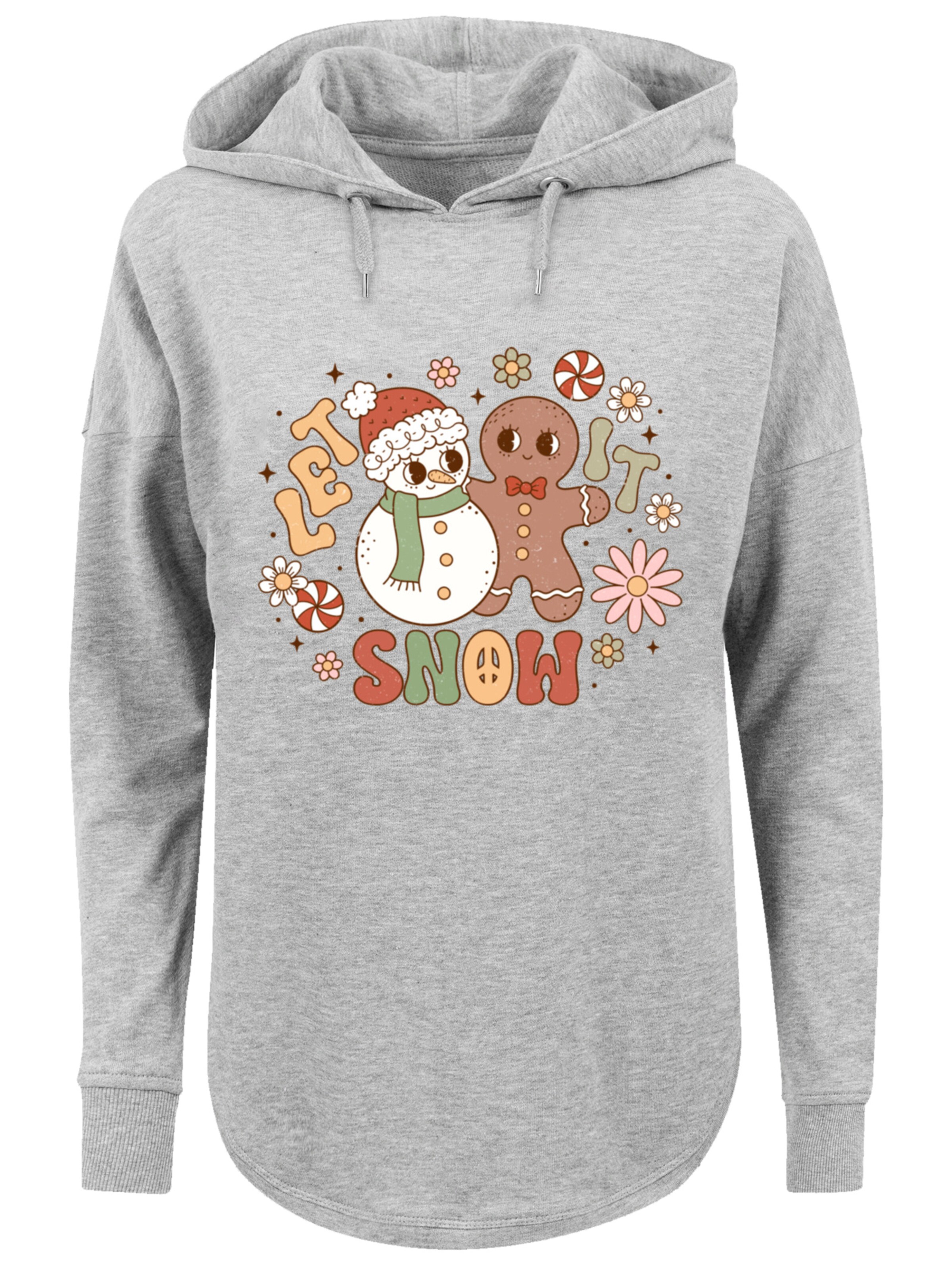 F4NT4STIC Sweatshirt 'Let It Snow Groovy Christmas Gingerbread' in Grijs: voorkant