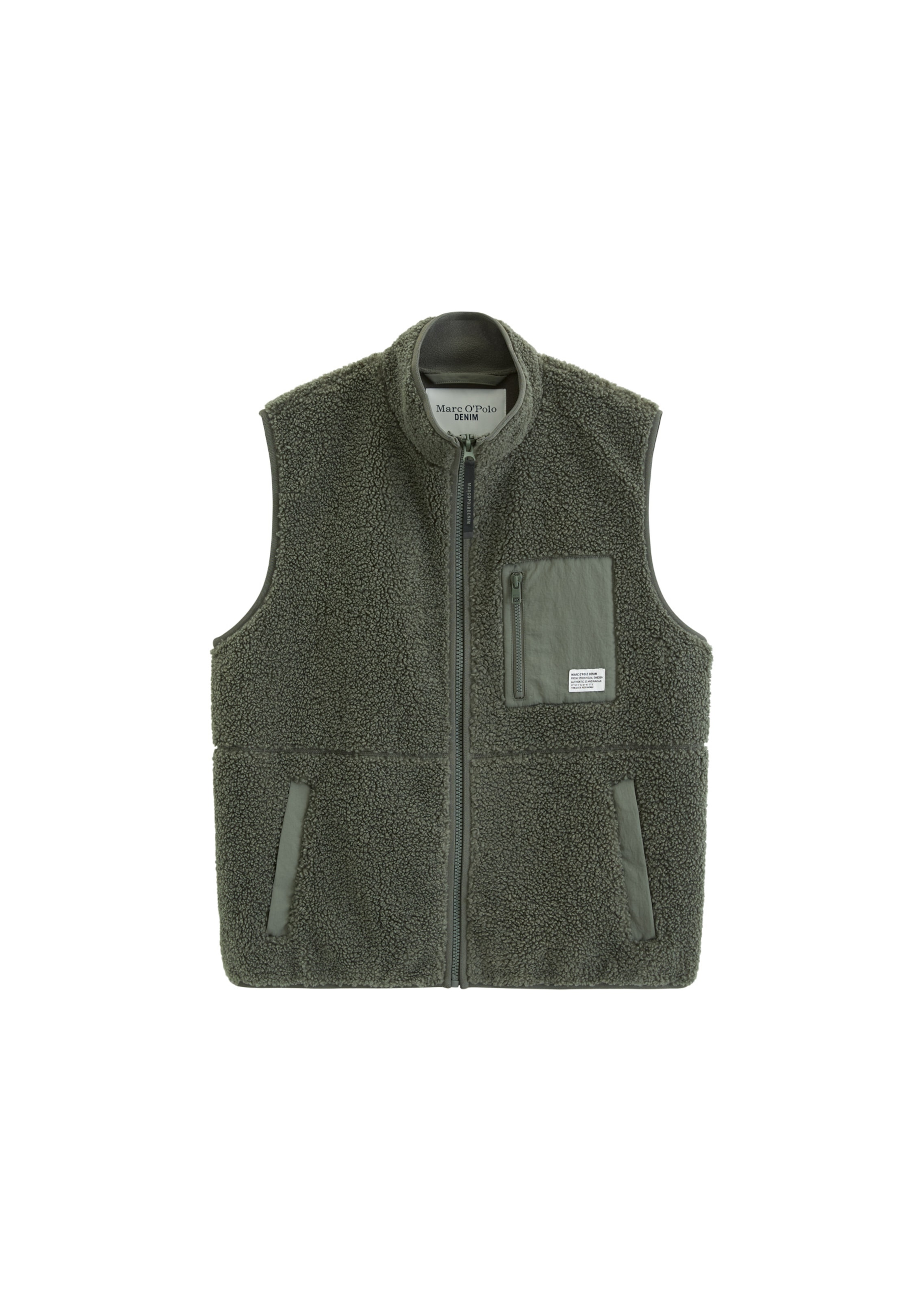 Marc O'Polo DENIM Gilet en S en vert / blanc cassé, Vue avec produit