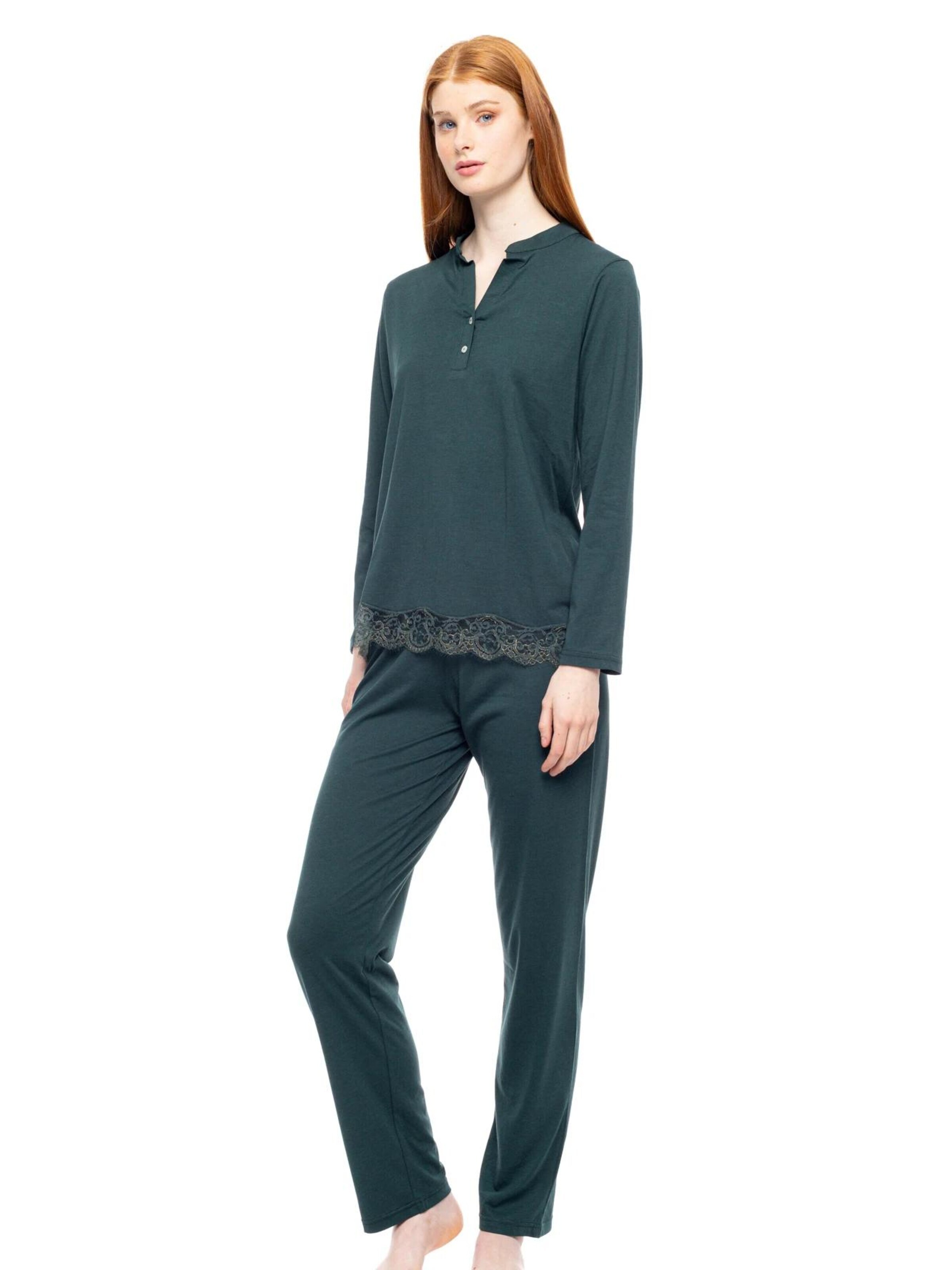 Pink Label Πιτζάμα 'PYJAMA NIGHT LOVERS SOLID' σε πράσινο