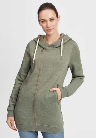 Oxmo Sweatvest 'Vicky Zip Hood Long' in Groen: voorkant