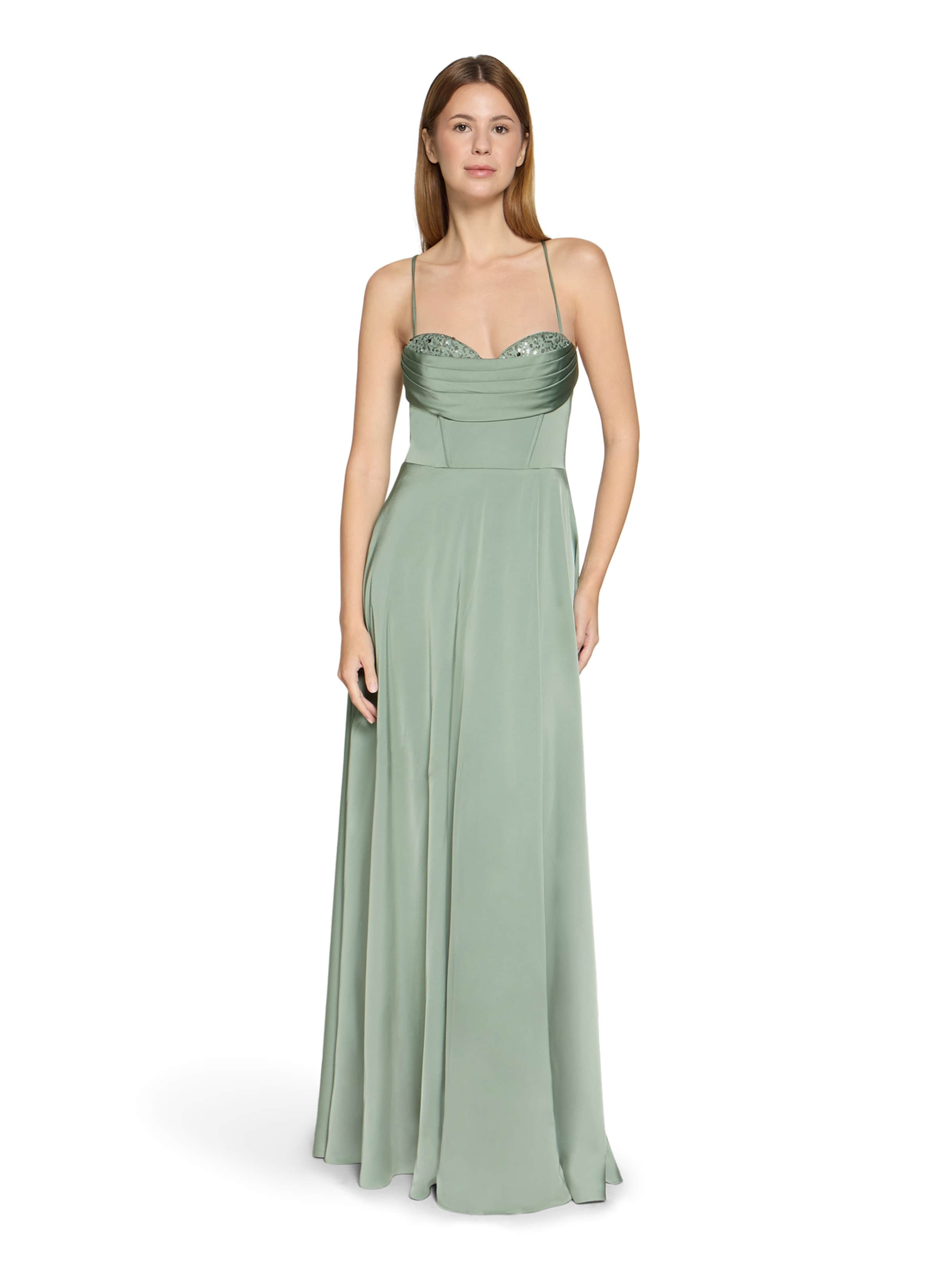 Vera Mont Abendkleid mit Wasserfallausschnitt in Grün: Vorderseite