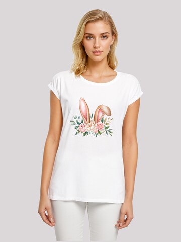 F4NT4STIC Shirt 'Blumen Osterhasen Ohren Dekor' in Wit: voorkant
