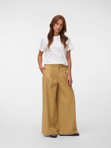 VERO MODA Wide leg Bandplooibroek 'VMNova' in Beige: voorkant