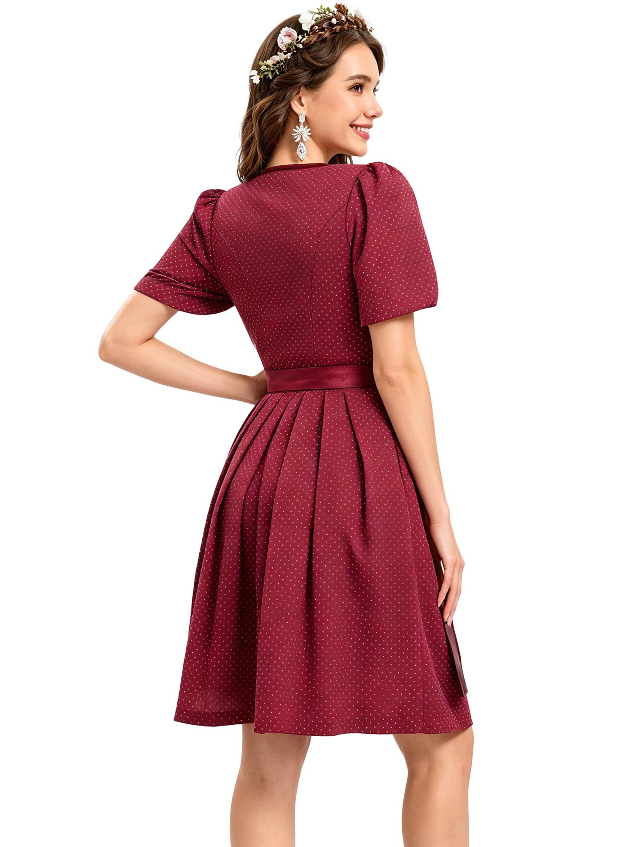 KoJooin Dirndl 'Damen 2-Teiliges Dirndl-Stil Set Mit Puffärmeln, Knopfleiste Und Schürze' w kolorze czerwony
