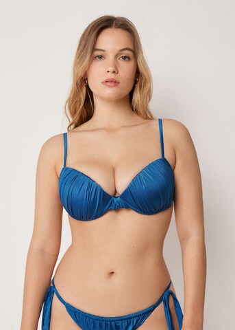 CALZEDONIA Push-up Bikinitop 'Shiny Satin' in Blau