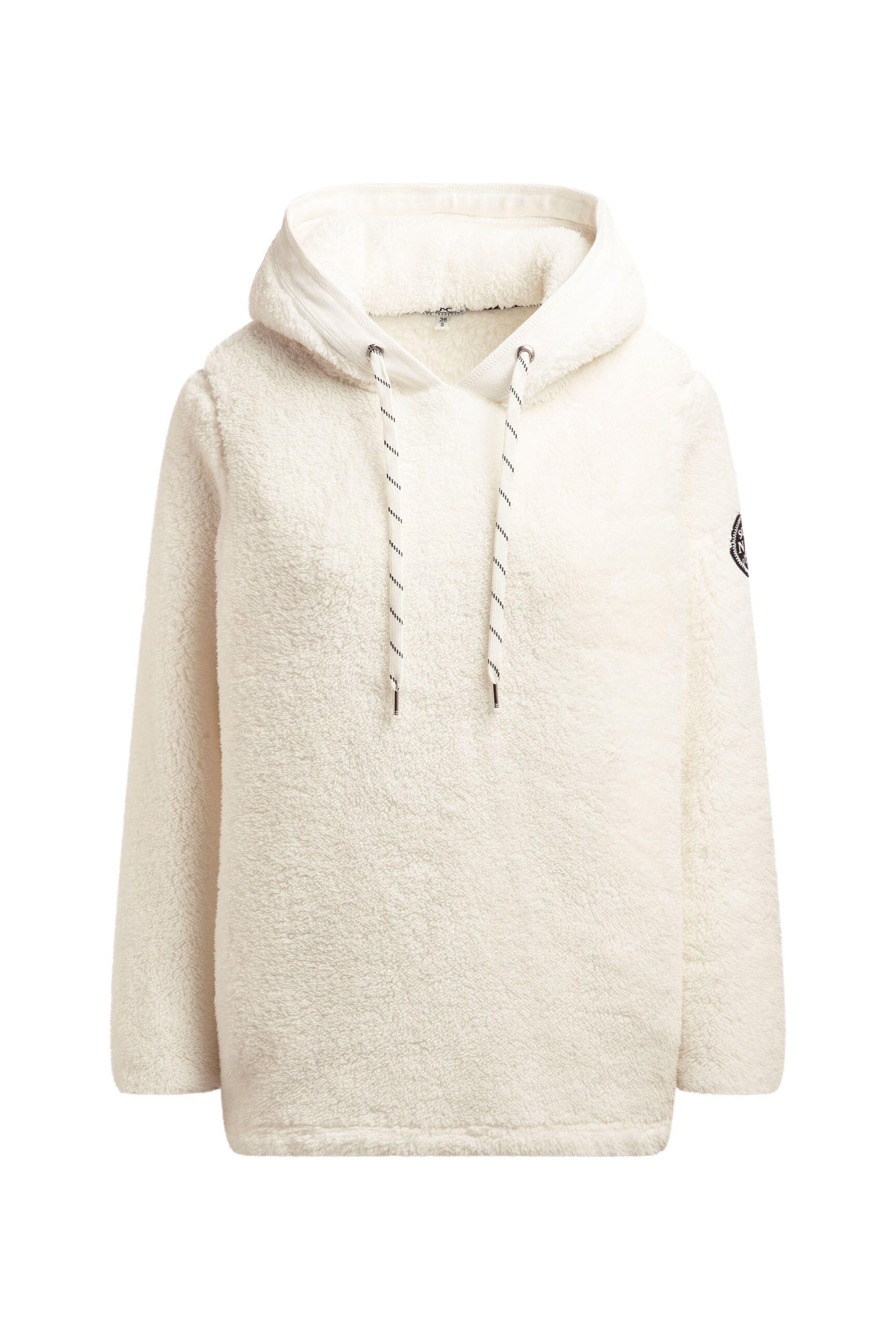 Soccx Hoodie aus Sherpa-Fleece mit Label Patch in weiß, Produktansicht