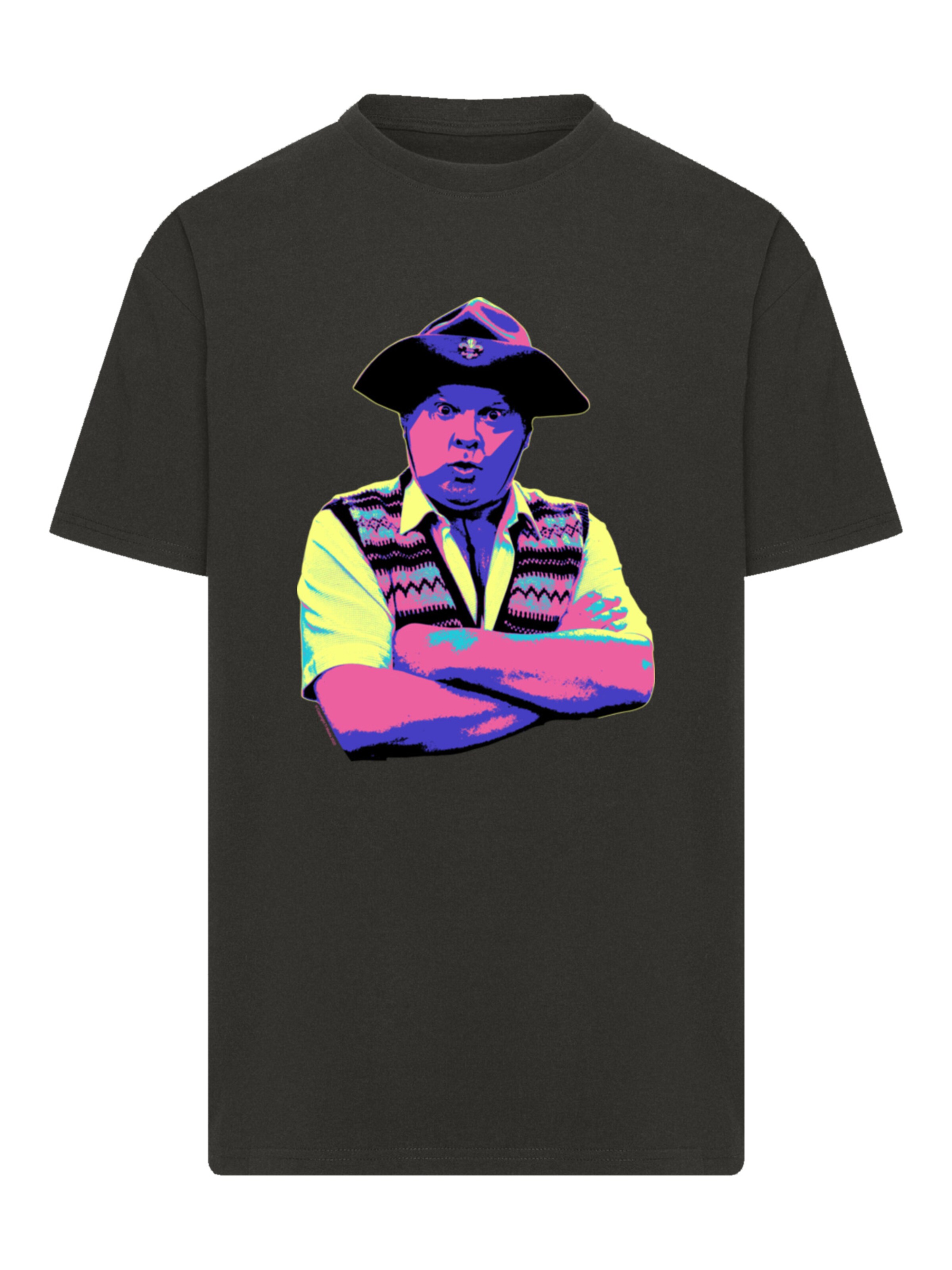 F4NT4STIC Shirt 'TV Times Benny Hill In Character 1989 Pop Art' in Zwart: voorkant