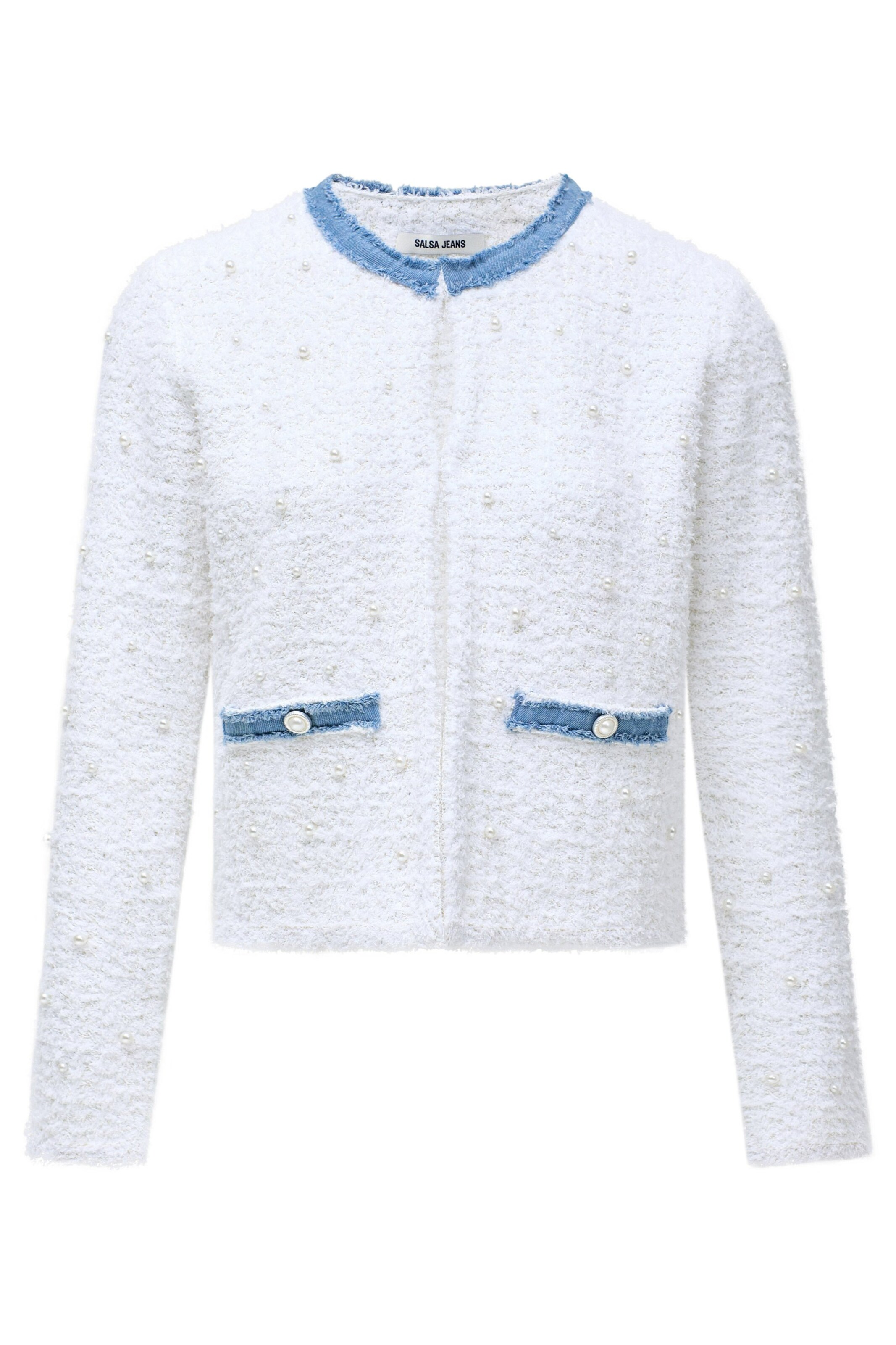 Salsa Jeans Strickjacken 'Perlen' in Weiß: Vorderseite