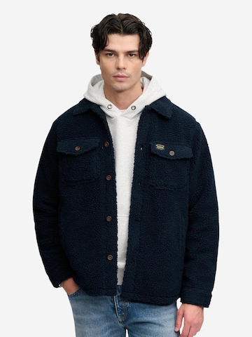 Superdry Fleece jas 'Retro Fleece Overshirt SDM4011190A' in Blauw: voorkant