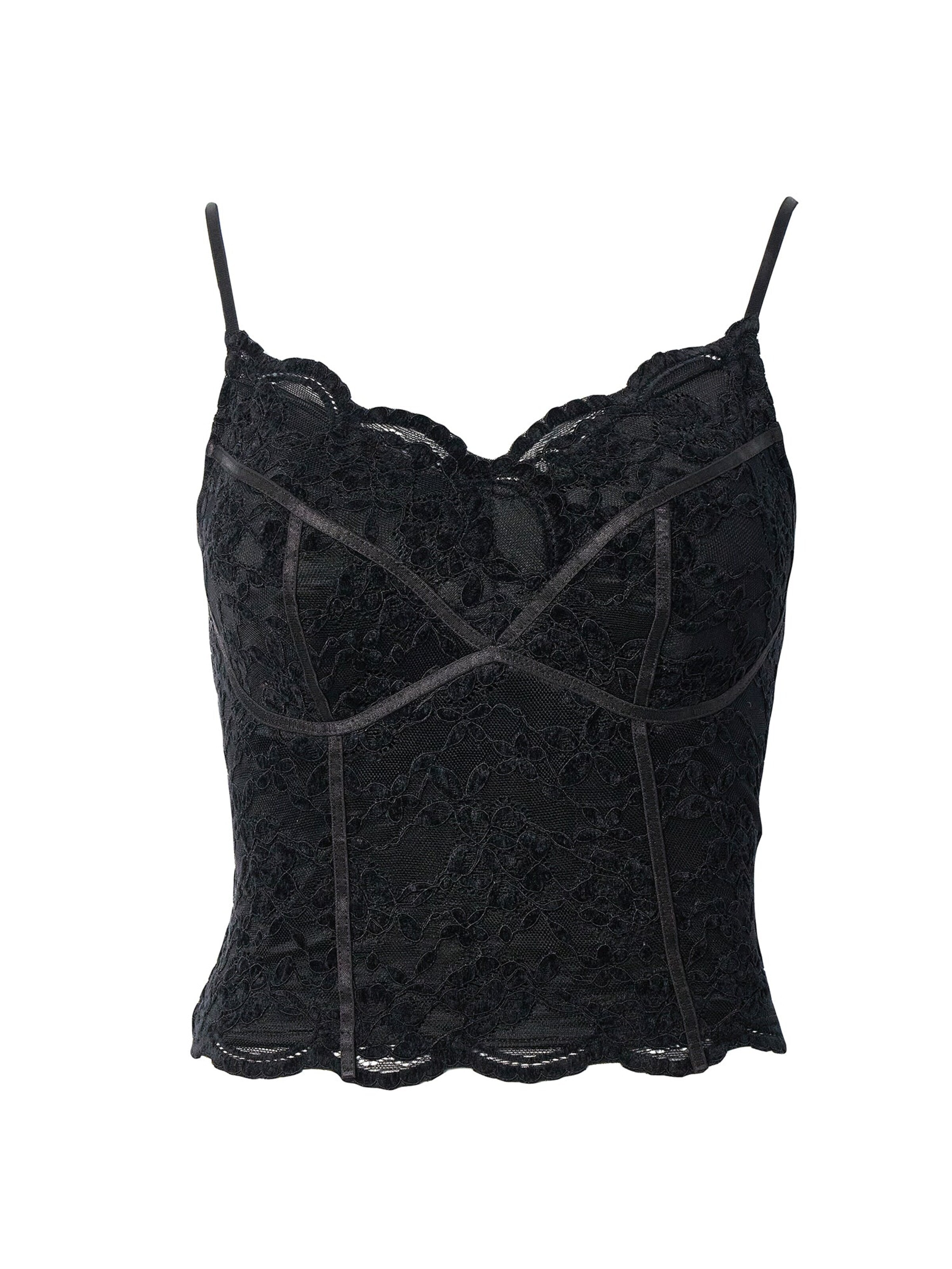 yoligex Top 'Corsagen-Top aus Spitze mit verstellbaren Spaghettiträgern' in Black: front