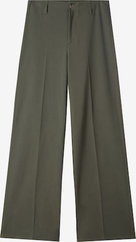 BershkaWide Leg/ Široke nogavice Hlače na crtu - zelena boja: prednji dio