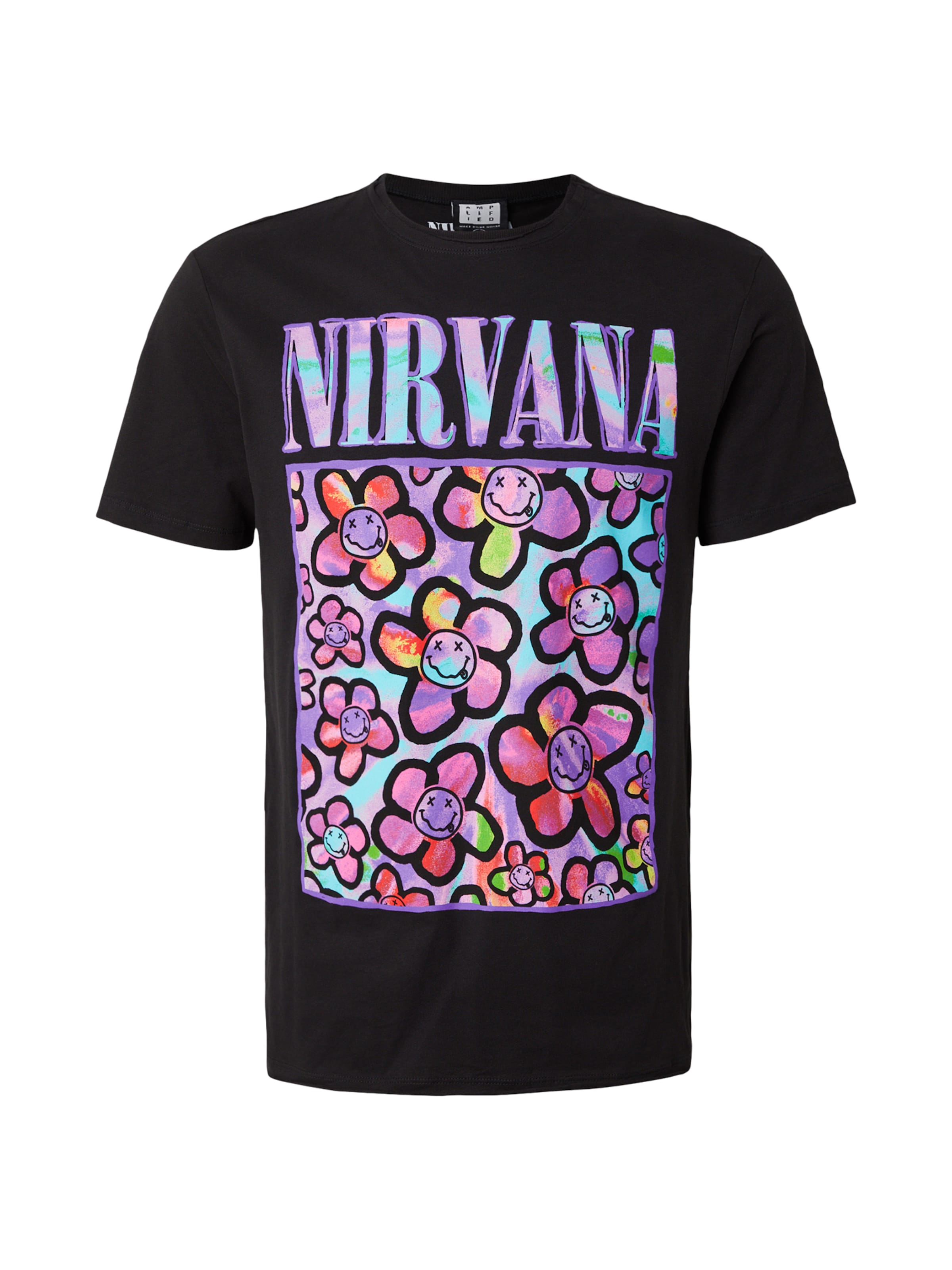 AMPLIFIED Paita 'NIRVANA - NEON FLOWERS' värissä musta: etupuoli