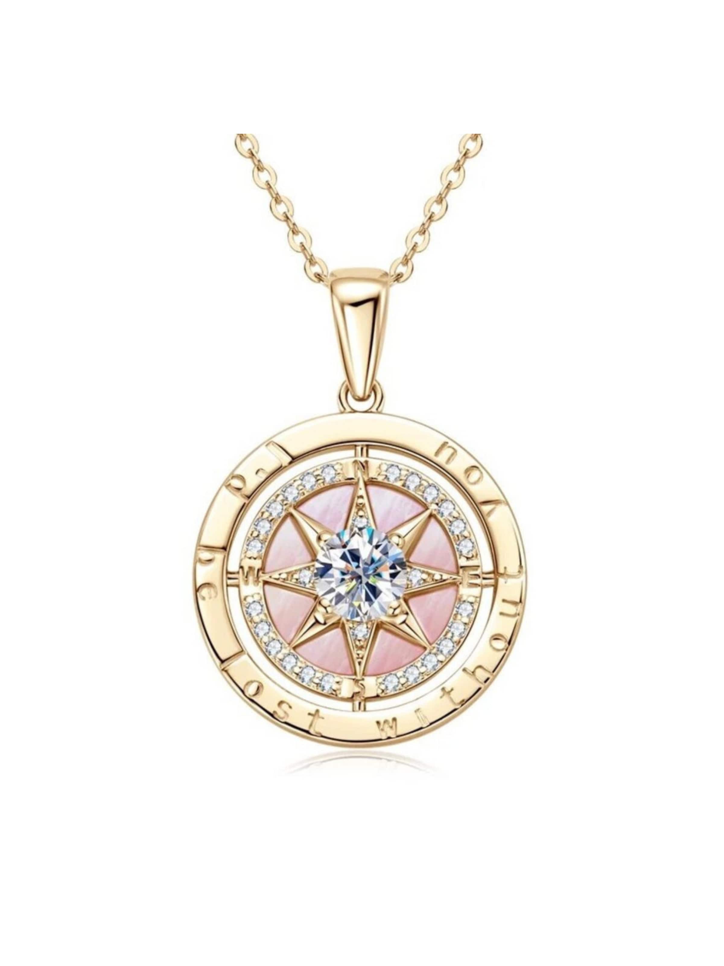 ROUGEMONT Jewellery Kette 'Bezaubernde Kompass Moissanit Halskette 45cm 925 Sterling Silber' in gold, Produktansicht