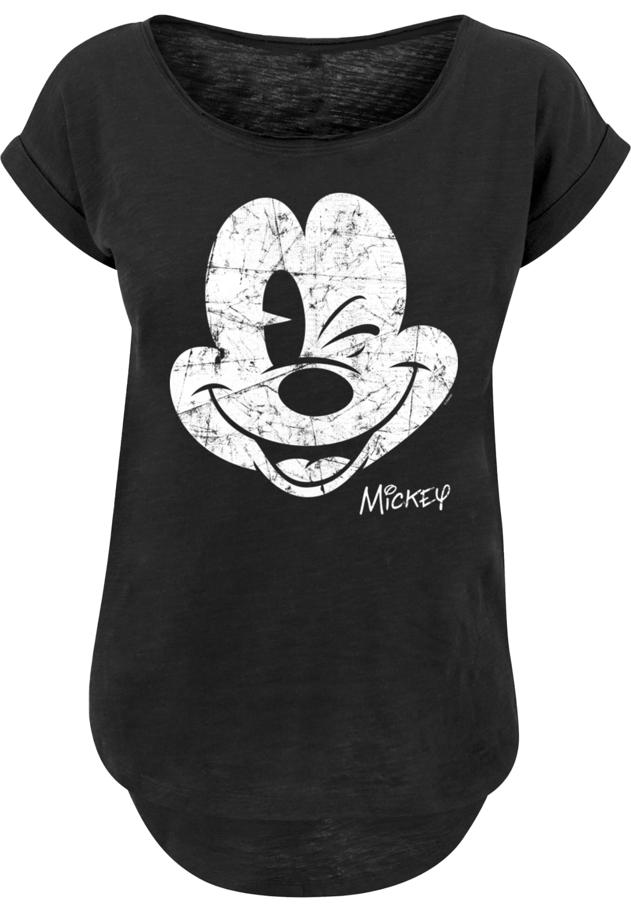 F4NT4STIC Damen ' Disney Mickey Mouse Since Beaten Face CHAR CADT with Ladies Long Slub Tee ' in Schwarz: Vorderseite