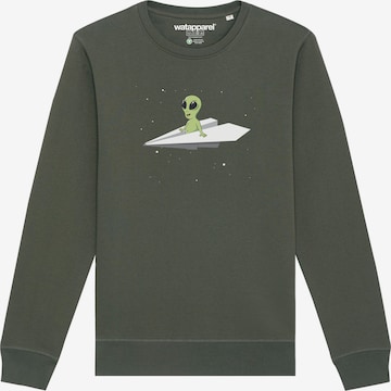 Sweat-shirt ' Alien on a paper plane ' Watapparel en vert : devant