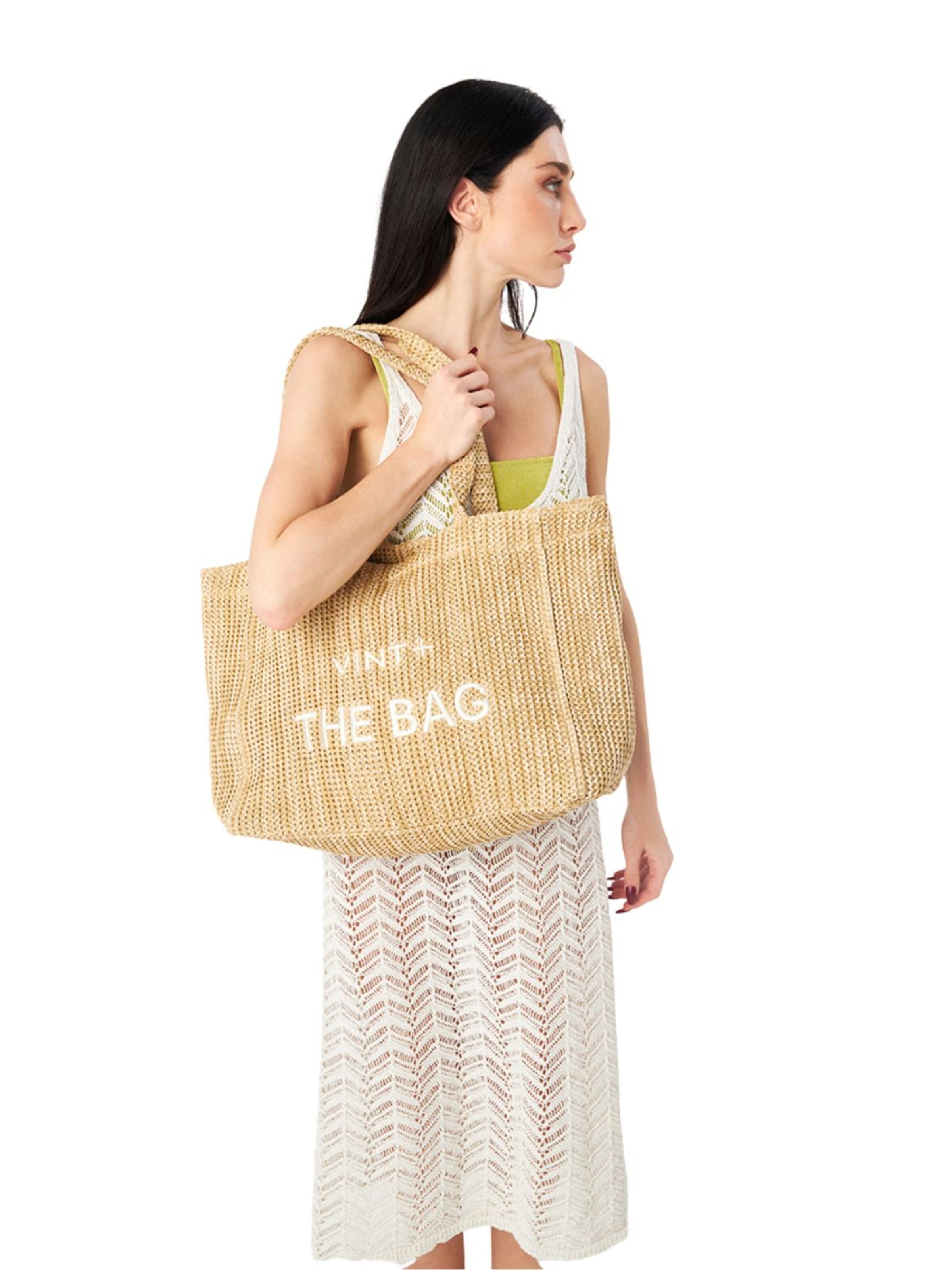 VINT+ Strandtas 'Straw Bag XL' in Beige