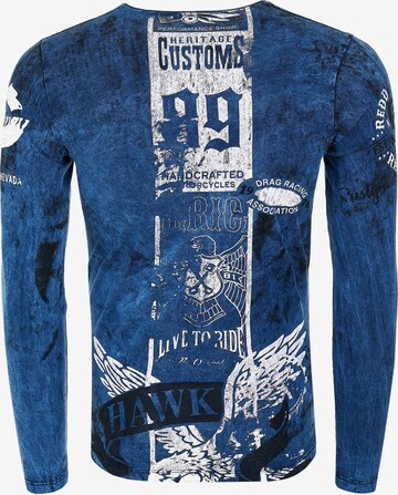 Rusty Neal Langarmshirt mit plakativem Front & Back Print in Blau