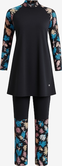 C&City Set: Badeanzugkleid und Badehose in beige / azur / pink / schwarz, Produktansicht