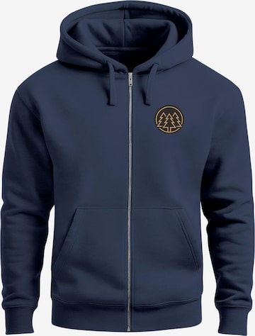 Neverless Sweatjacke 'Bäume Badge' in Blau: Vorderseite