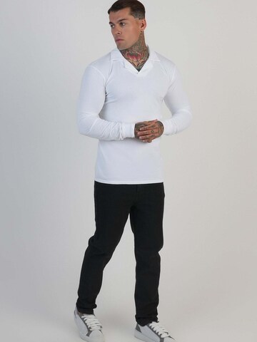 SikSilk Shirt 'Long Sleeve Revere Polo' in Weiß