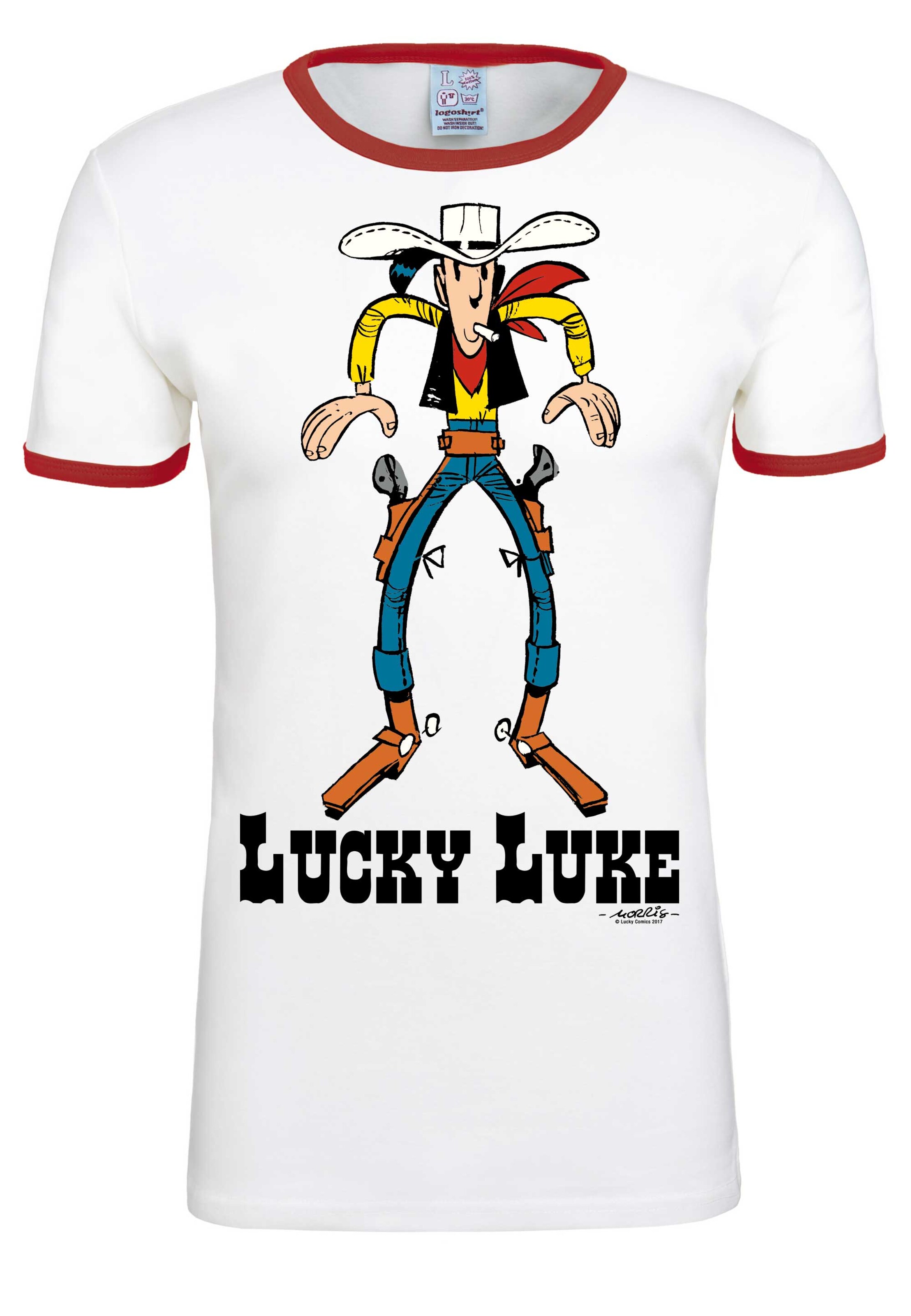 LOGOSHIRT Shirt 'Lucky Luke' in Wit: voorkant