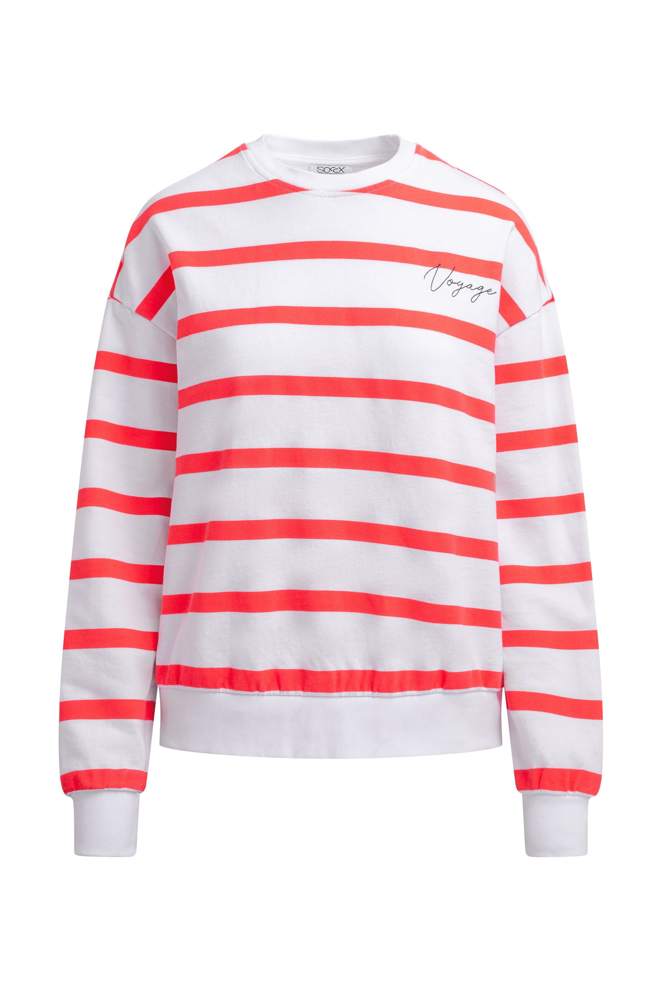 Soccx Sweatshirt mit Streifen-Design und Stickerei in Weiß: Vorderseite