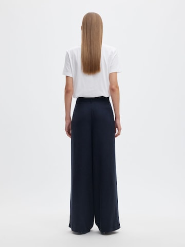 SELECTED Wide Leg Bukser med lægfolder i blå