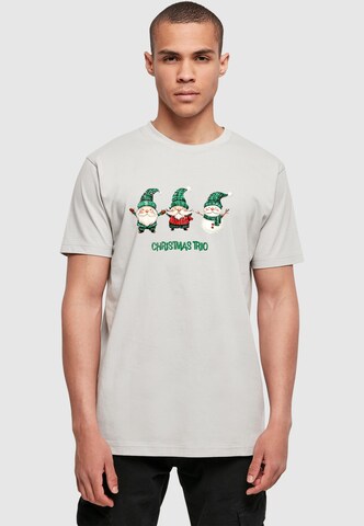 Merchcode T-Shirt 'Christmas Santa Trio' in Grau: Vorderseite