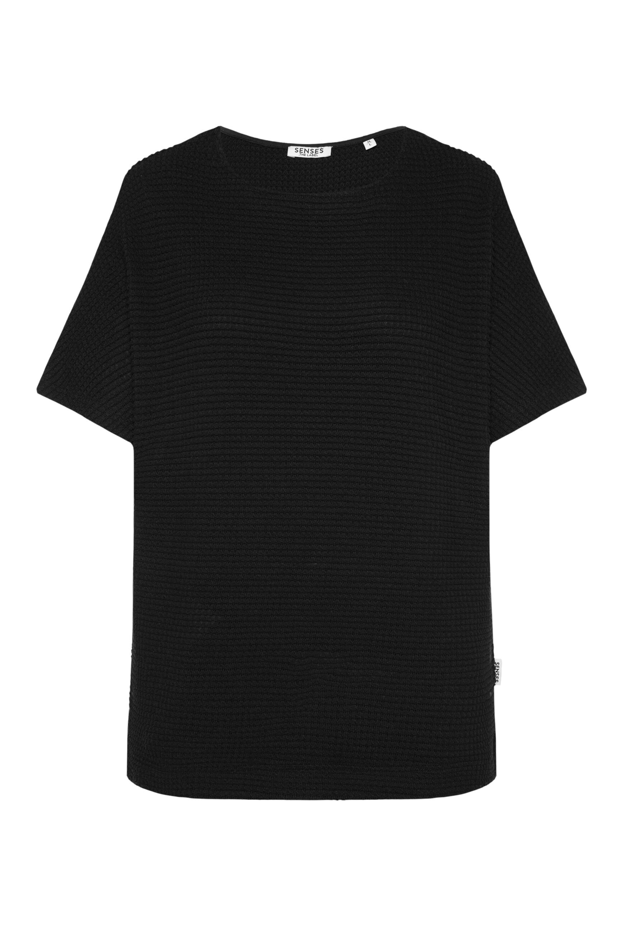 SENSES.THE LABEL Strukturiertes Kurzarm-Shirt KAR:LA Loose Knit in Schwarz: Vorderseite