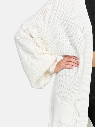 Elara Lang cardigan i uldhvid, Produktvisning