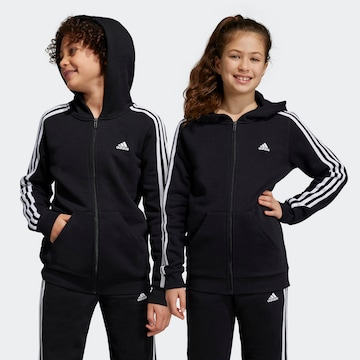 ADIDAS SPORTSWEAR Athletic Zip-Up Hoodie 'Essentials 3-Stripes Fleece ' in Black: front