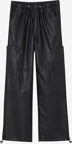 Pull&Bear Широка кройка Карго панталон в черно: отпред