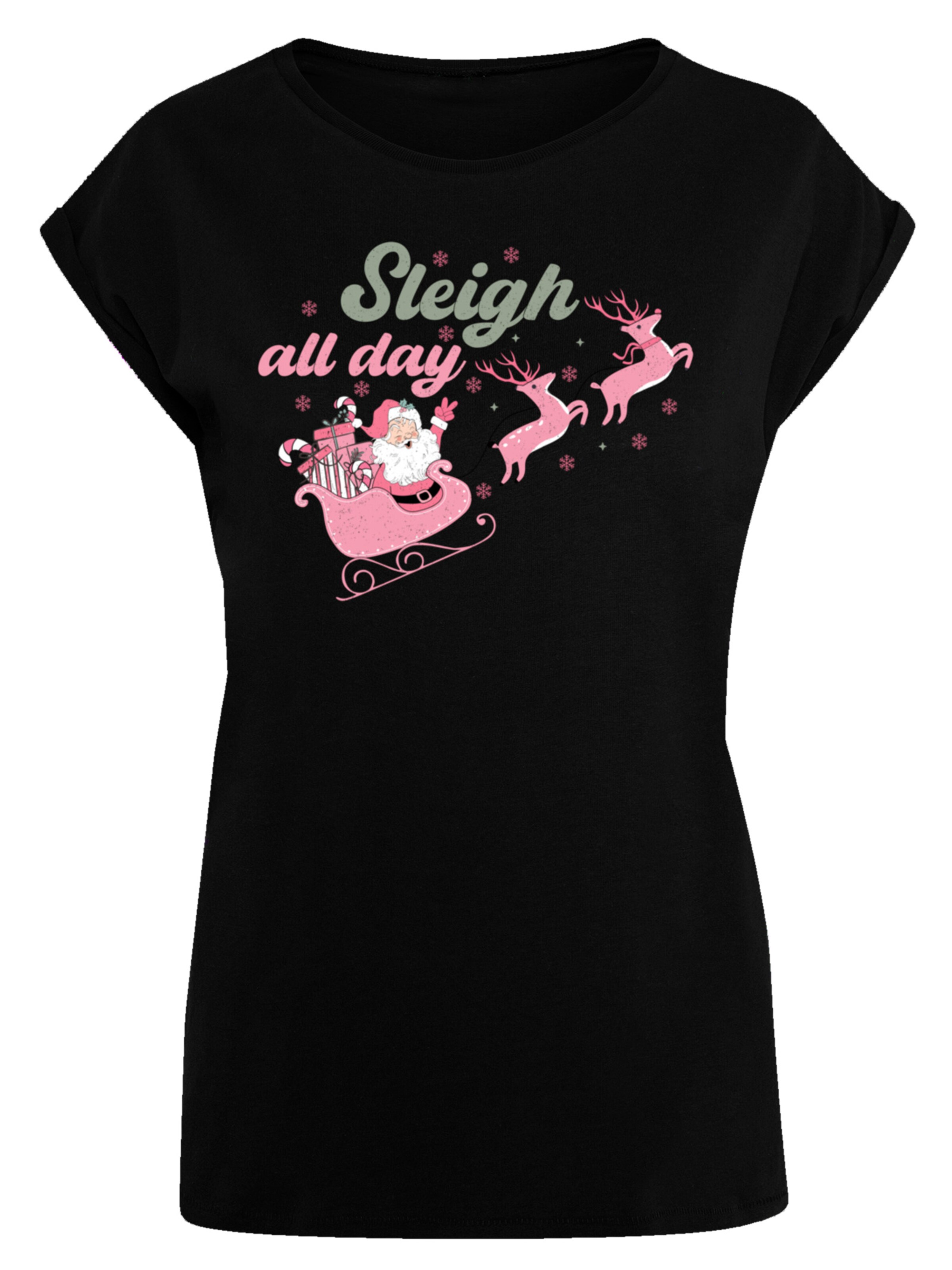F4NT4STIC Shirt 'Christmas Sleigh all day Santas Reindeers' in Black: front