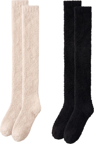 BONVERANO Over the Knee Socks in Beige: front