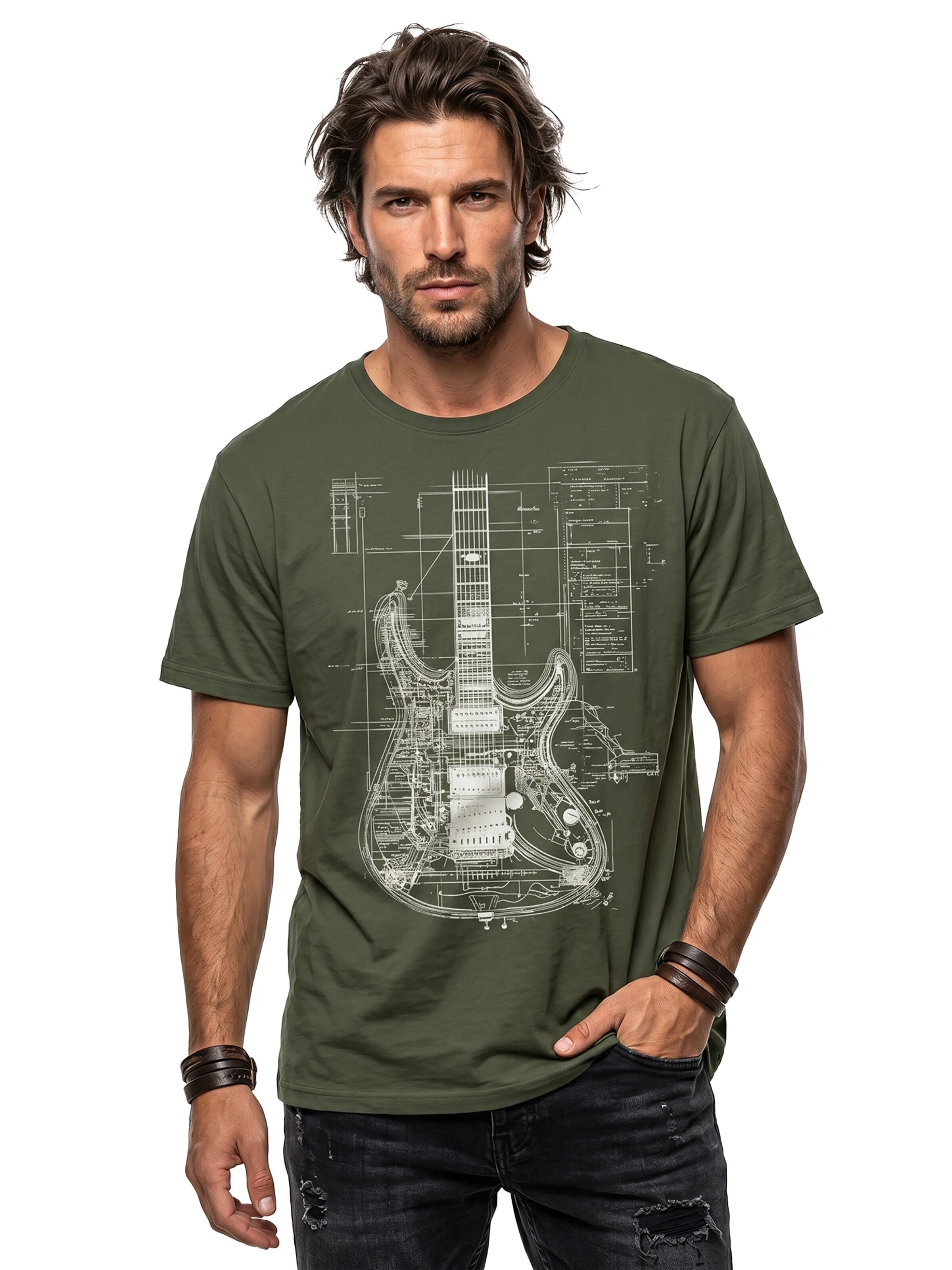 MAKAYA Shirt 'Guitar BluePrint' in Green