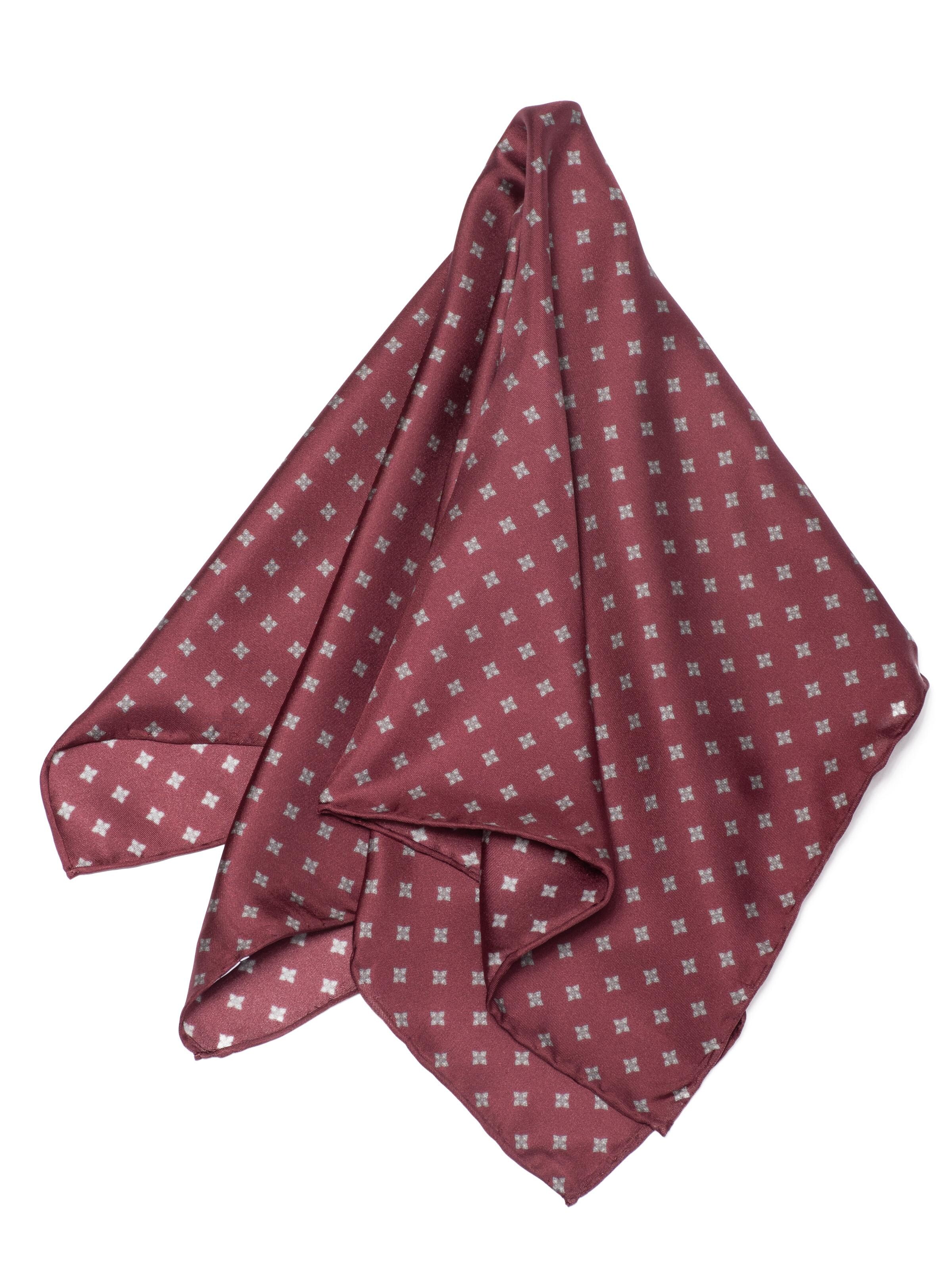 MayTree Schal 'Seidentuch handrolliertes Herrenseidentuch aus Twill-Seide,  53x53 dezente Muster weinrot'‌‌ in Rot: Vorderseite