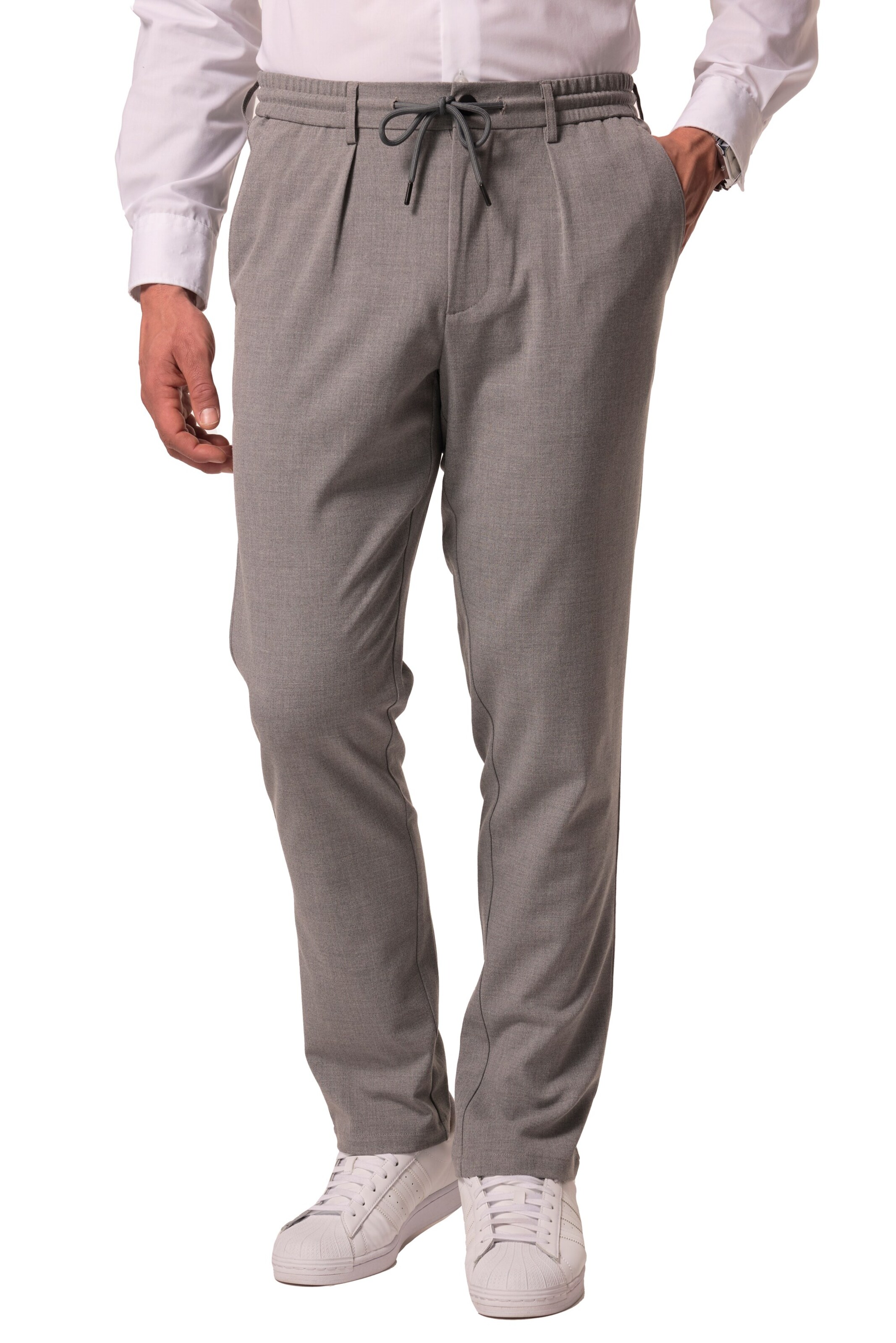 JP1880 Regular Bandplooibroek in Grijs: voorkant