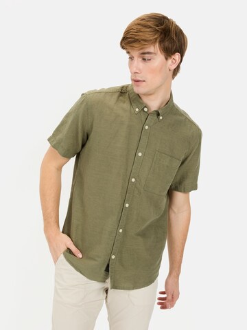 CAMEL ACTIVE Regular Fit Kurzarmhemd aus einem Baumwoll-Leinenmix in Grün: Vorderseite