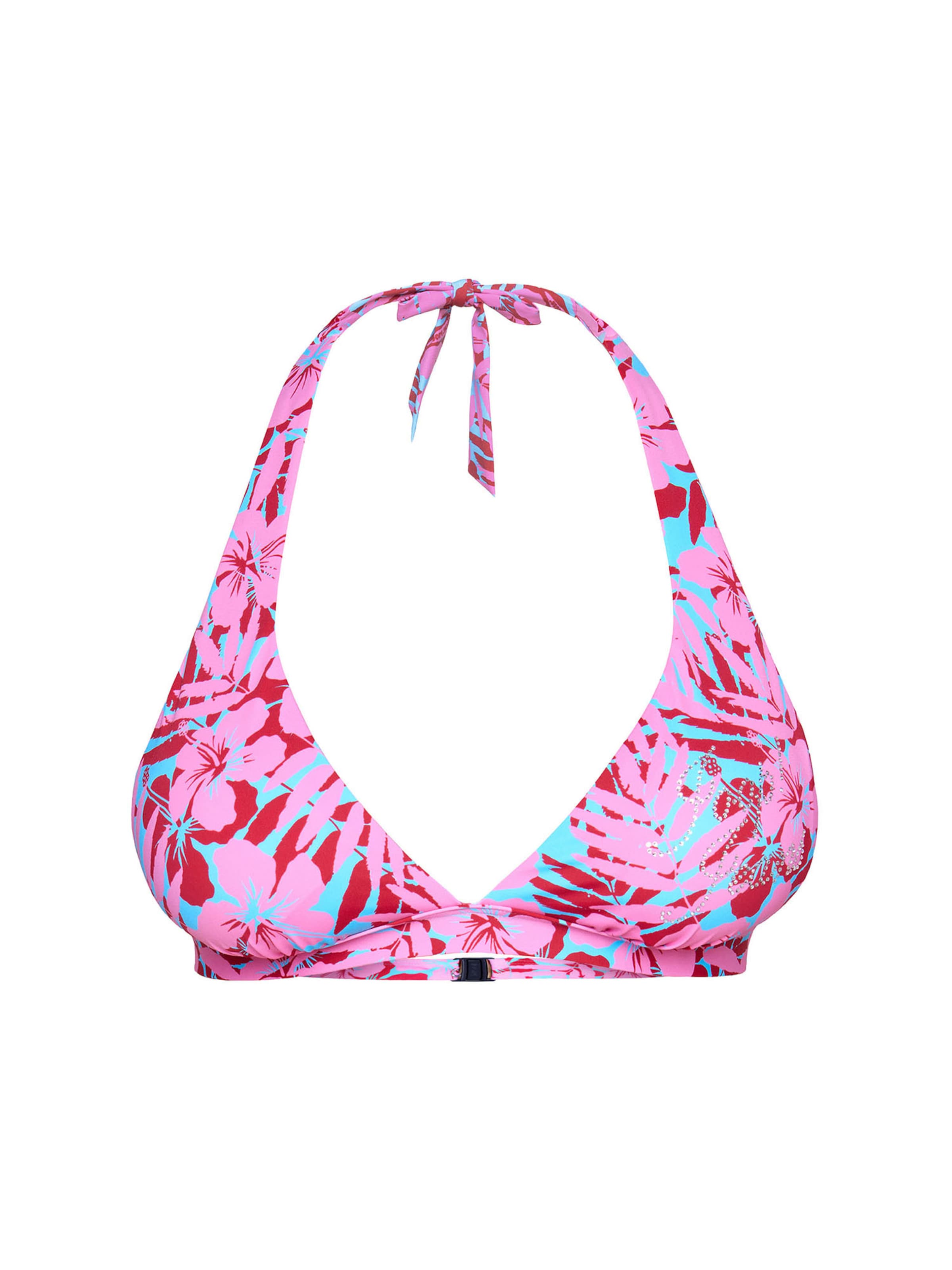 JOOP! Jeans Triangel Bikinitop ' Hibiskus ' in Roze: voorkant
