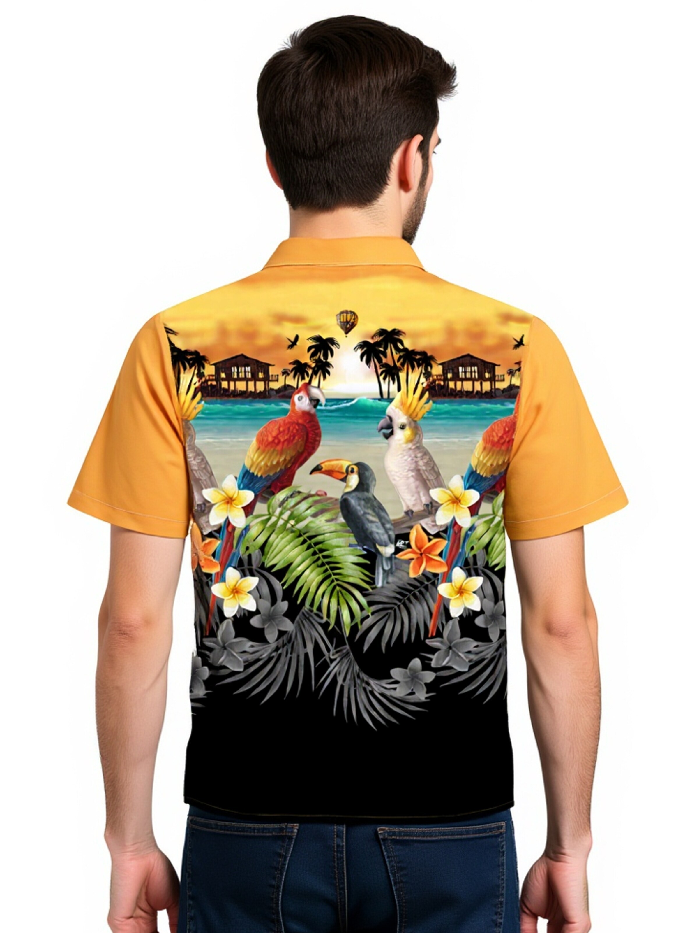 Hawaiihemdshop.de Regular fit Overhemd 'Hawaiihemd "Golden Parrots"' in Geel