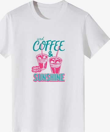 LapaPlus Shirt 'women Iced Coffee Color Contrast Letter Print T-Shirt' in White: front