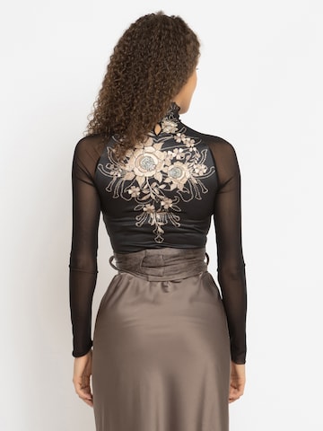 Chemisier 'GOLDEN ROSES' JIORO en noir