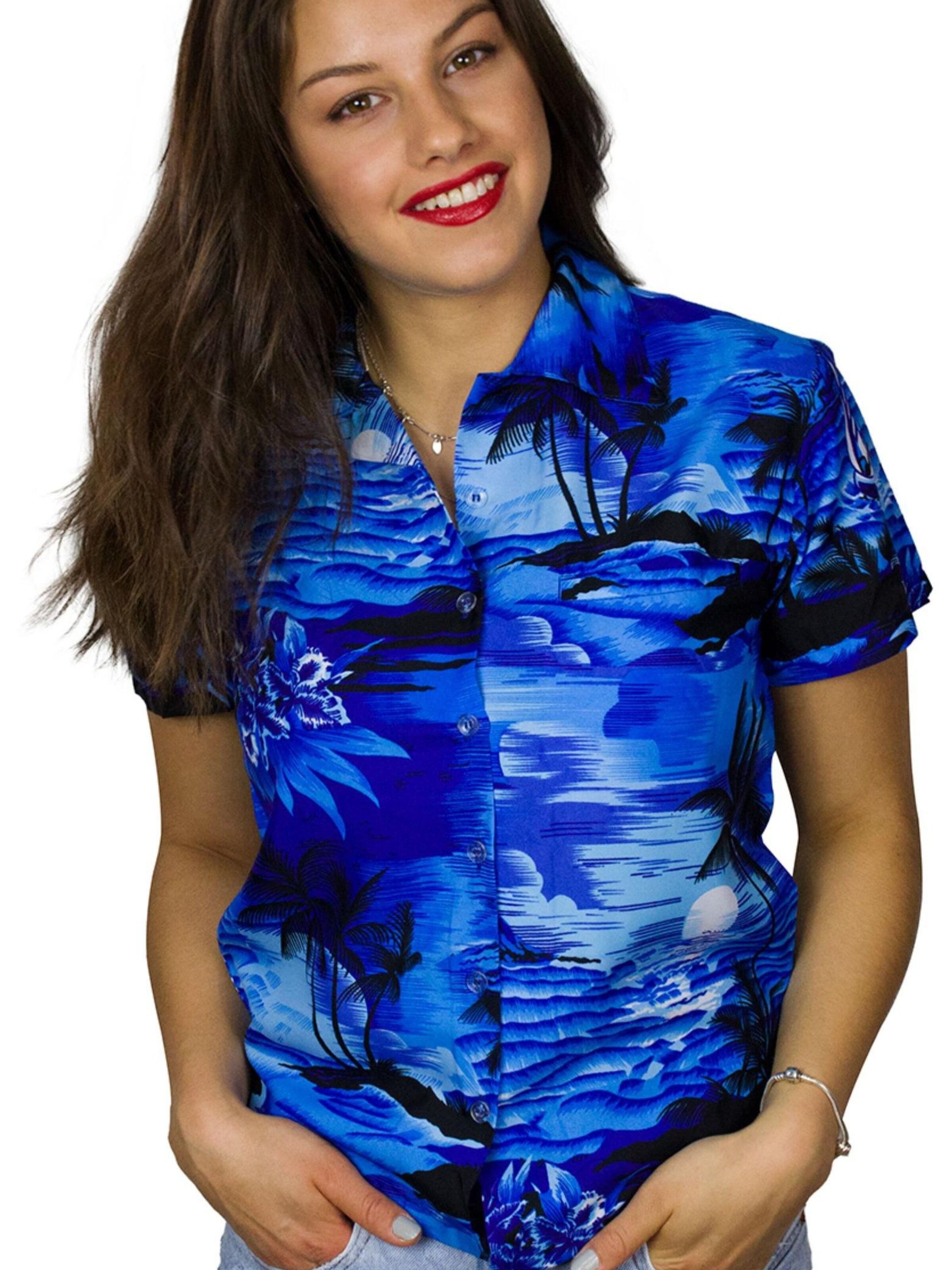 King Kameha Blouse 'Surf' in Blue: front