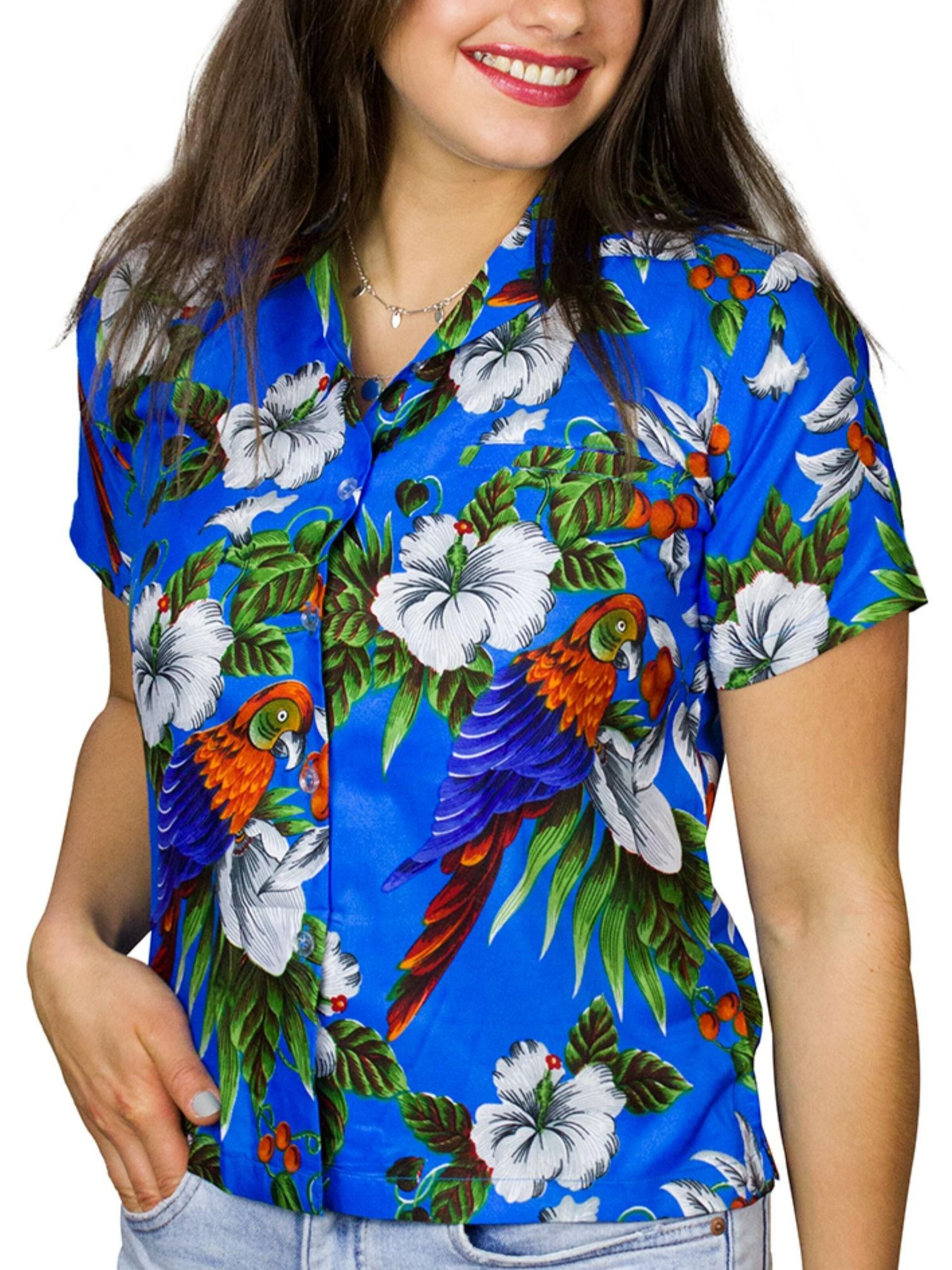 King Kameha Blouse 'Cherryparrot' in Blue: front