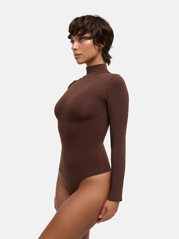 cfab - Body moldeador 'Clean Longsleeve Turtleneck Sculpting Bodysuit with String' en marrón