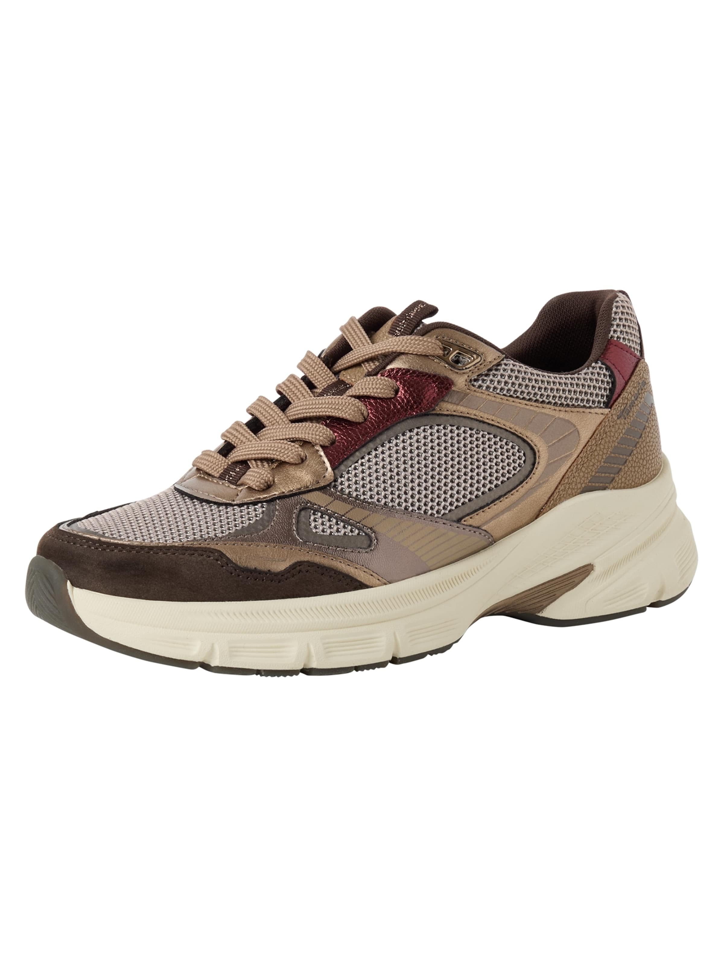 Tamaris Sneakers laag in 36 in de kleur Donkerbeige / Brokaat / Greige / Robijnrood, Productweergave