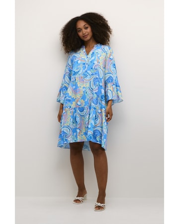 Cream Shirt Dress in Blue: front