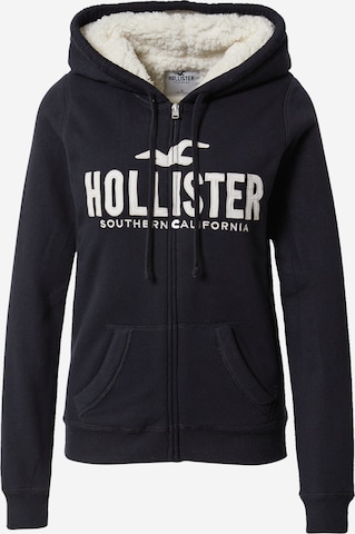 HOLLISTER Zip-Up Hoodie in Black: front