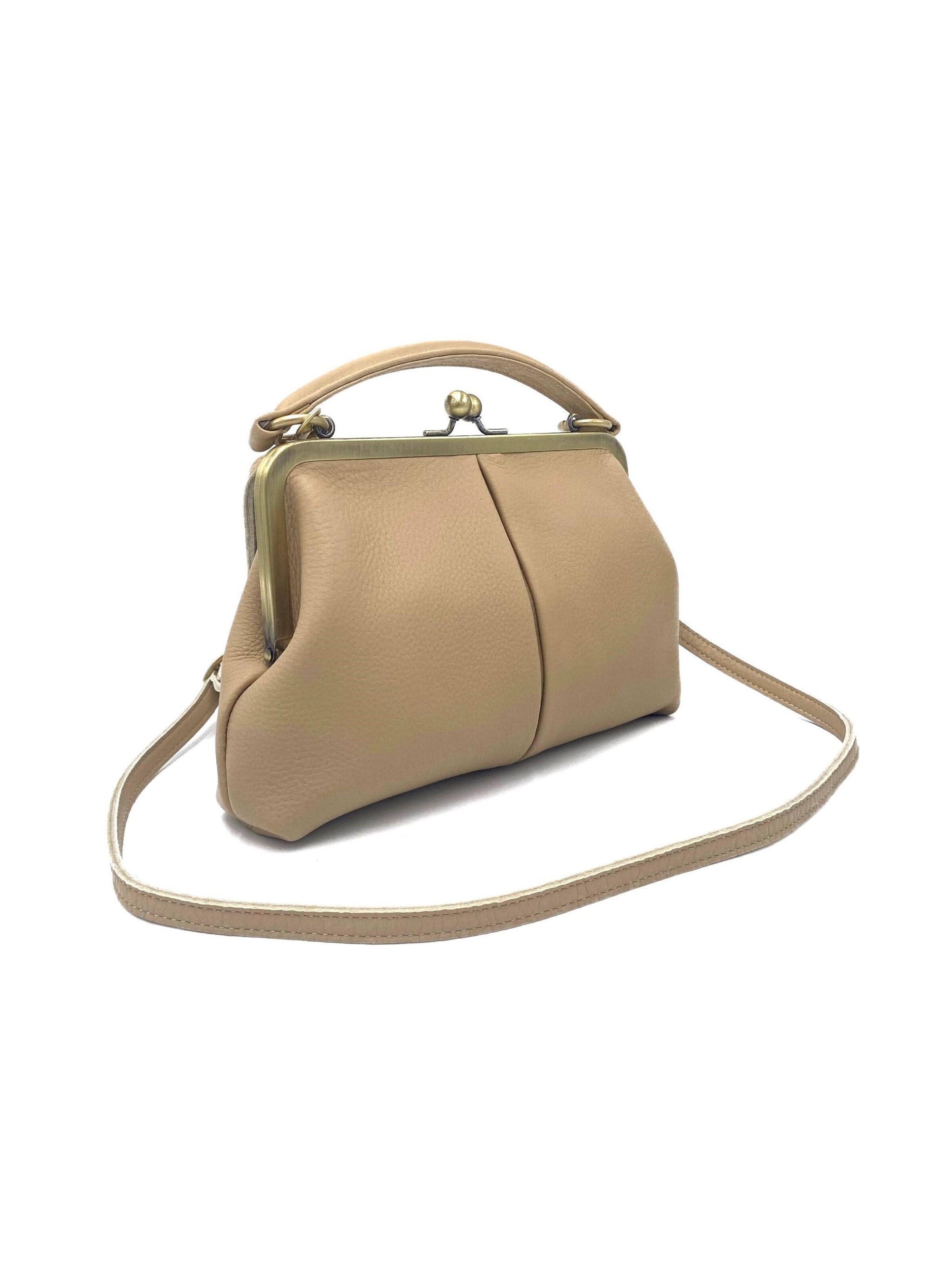 Taschenkinder Handbag 'Kleine Olive – Leder Handtasche & Umhängetasche' in Beige