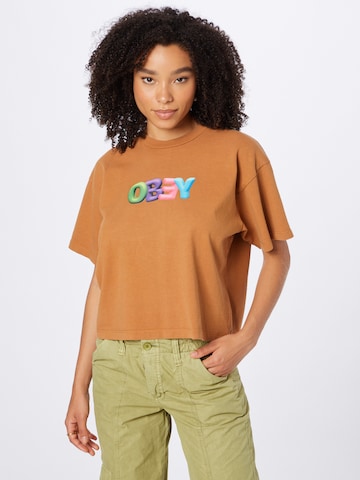 T-shirt Obey en beige : devant